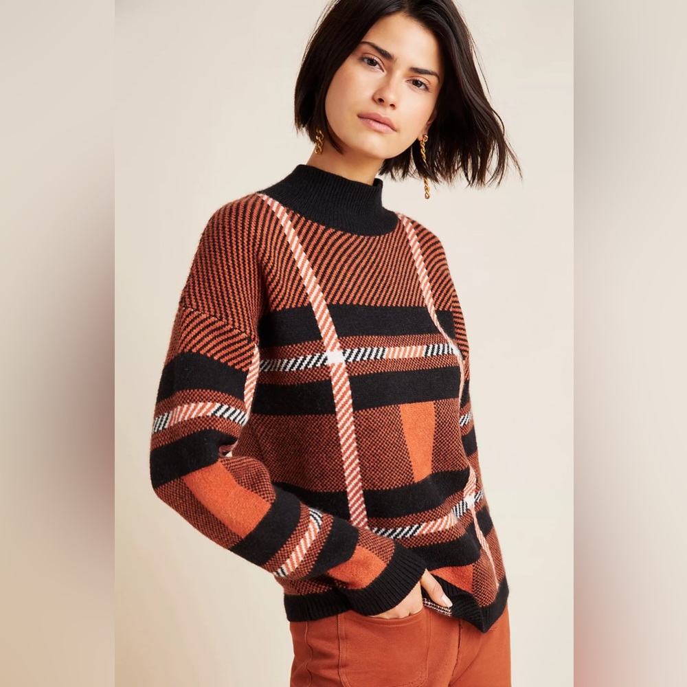 Anthropologie En Saison Davina Plaid Mock Neck Sweater size S